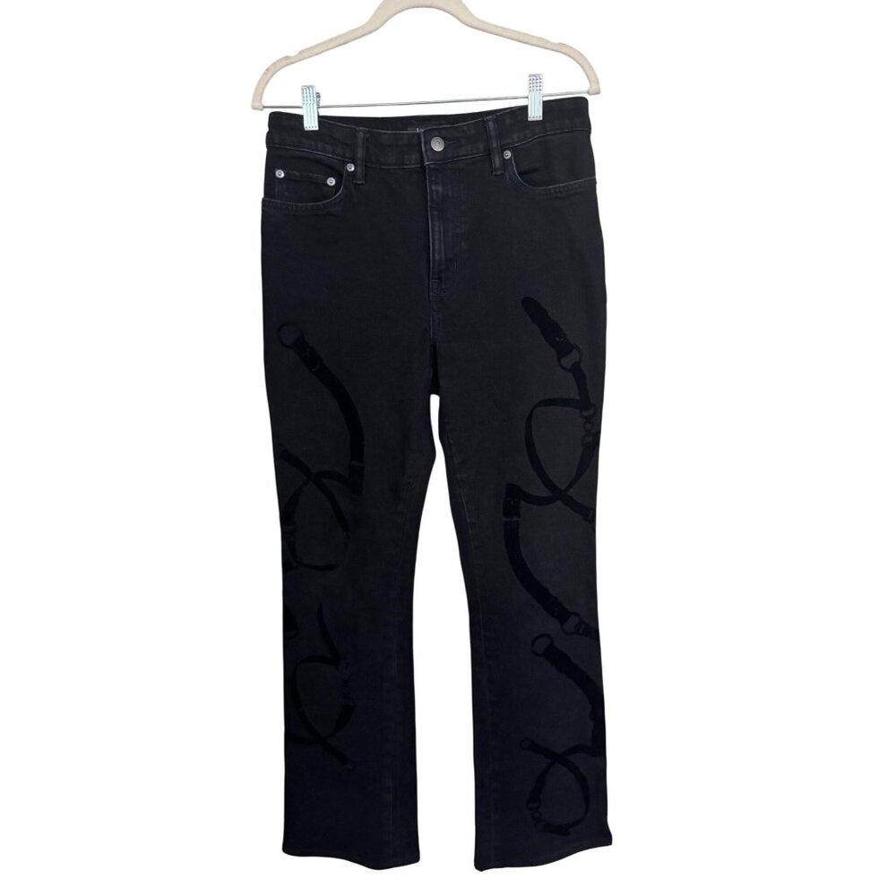 Lauren Ralph Lauren black label belting print high rise boot jeans size‎ 8